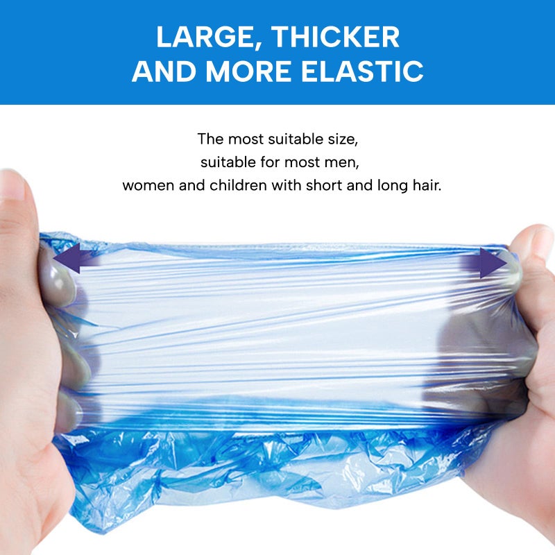 Years calm 100+10 Shower Caps Disposable  Waterproof Plastic Bath Caps  Elastic Hair Processing Caps for Women Man Kids Girls  Hotel  Home Use (Blue) - Image 3